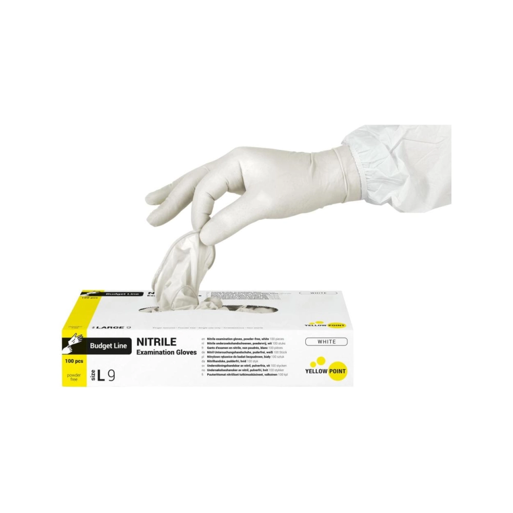 Yellow Point Budget Line Nitrile non poudrés blanc large 100 pcss
