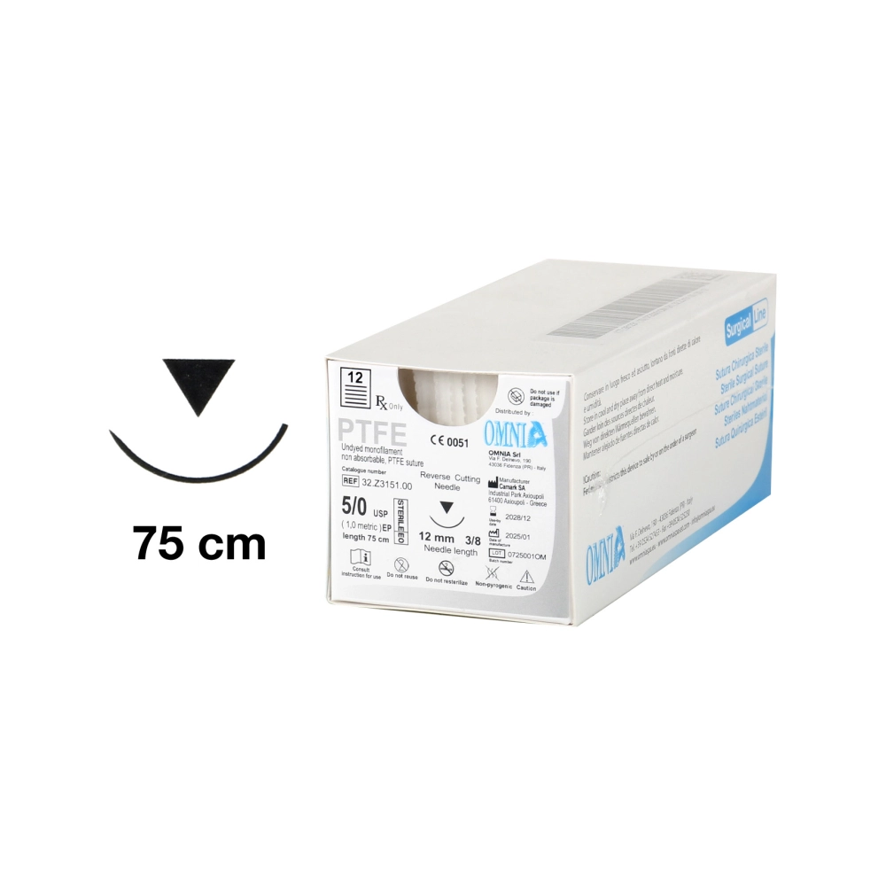 Omnia PTFE Suture 5-0 12 mm ronde 3/8 32.Z3151 12x75 cm