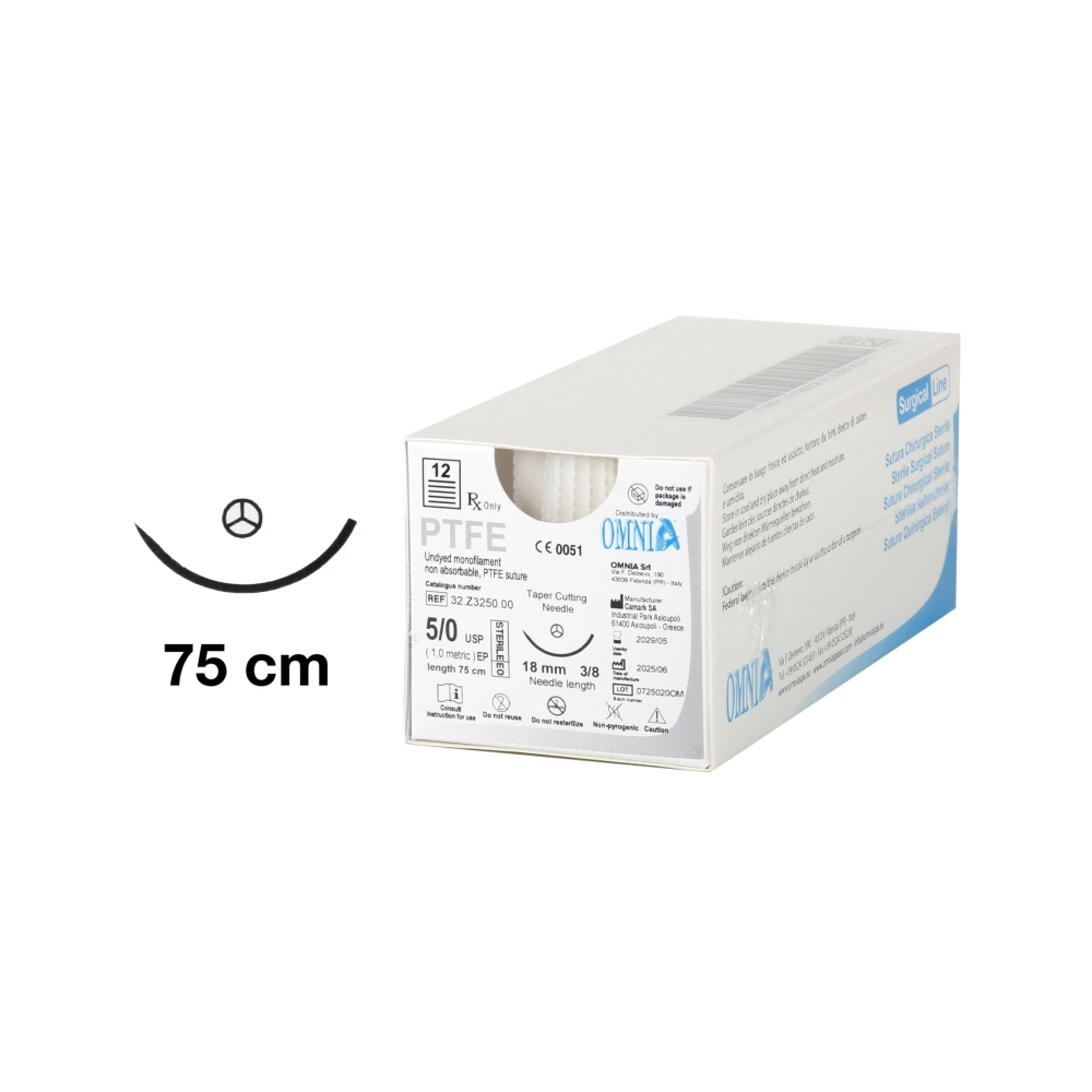 Omnia PTFE Suture 5-0 18 mm ronde 3/8 32.Z3250 12x75 cm