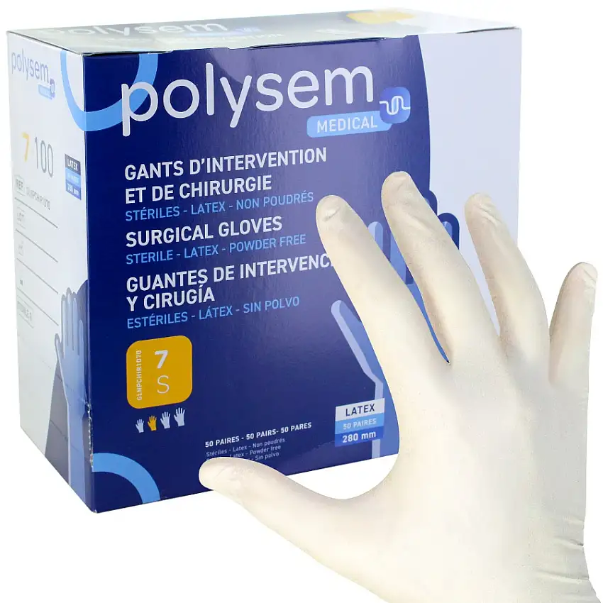 Gants d'intervention latex non poudrés stériles Polysem