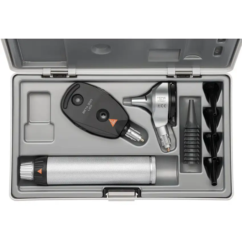 HEINE Optotechnik Set d’otoscope HEINE BETA 400 LED F.O. et d’ophtalmoscope HEINE BETA 200 LED Poignée à batterie BETA