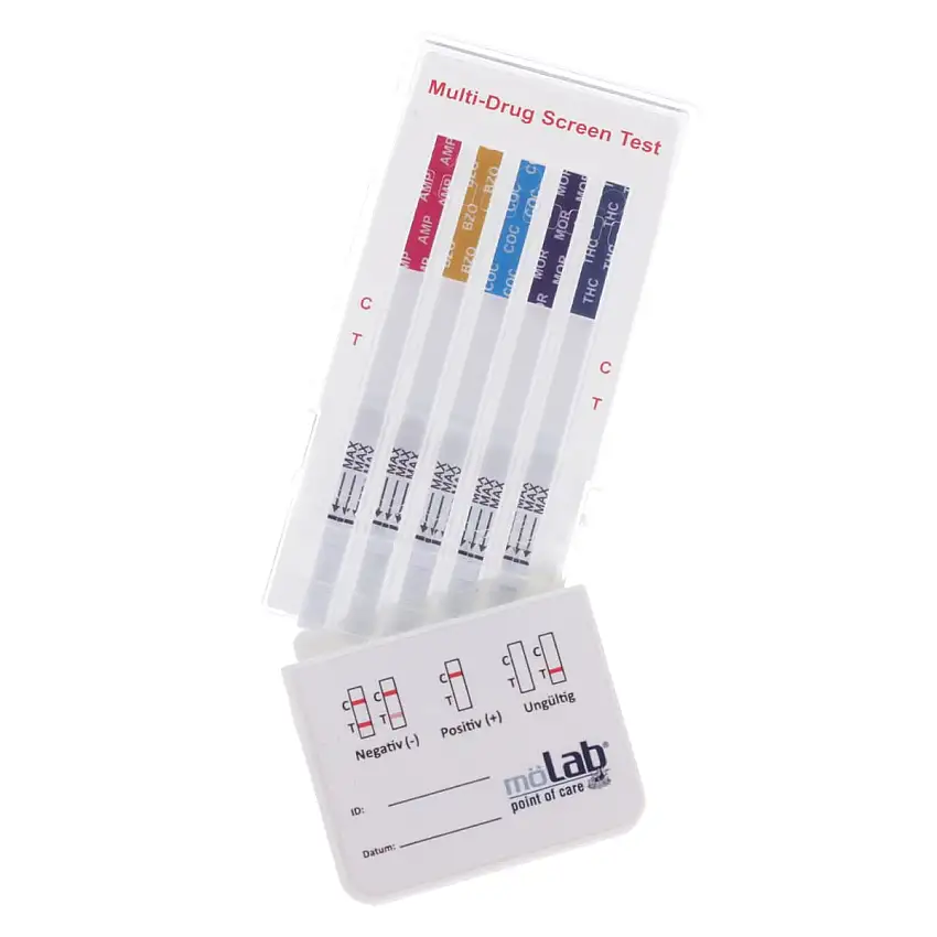 möLab Test rapide de dépistage de drogues OneSecond Multi-Dip 5 paramètres (AMP, BZD, COC, THC, MOR)