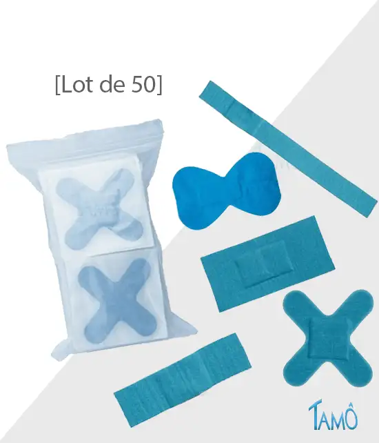 SACHET 50 PANSEMENTS DETECTABLES ASSORTIS - Tissé coton bleu