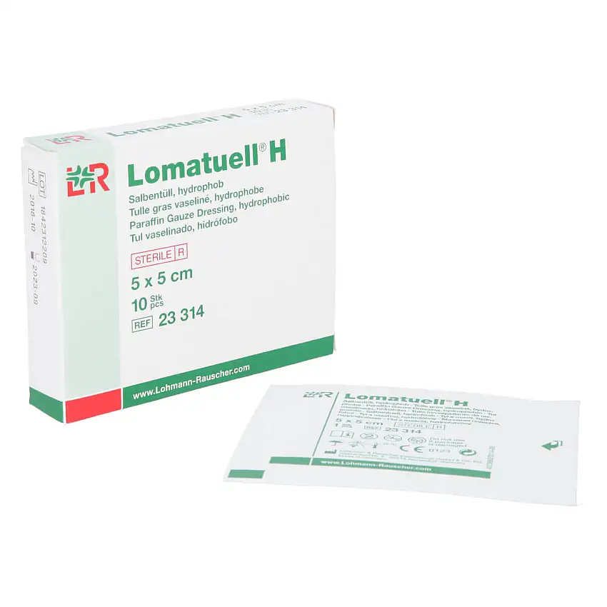 Lohmann & Rauscher Tulle gras vaseliné L+R Lomatuell H 5 x 5 cm, 10 pièces