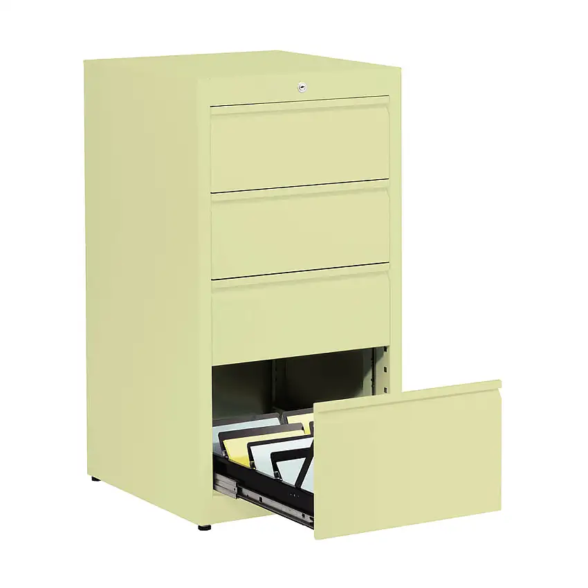 mauser Armoire à fiches avec poignée continue client cardy 4 tiroirs, Ivoire clair (RAL 1015)