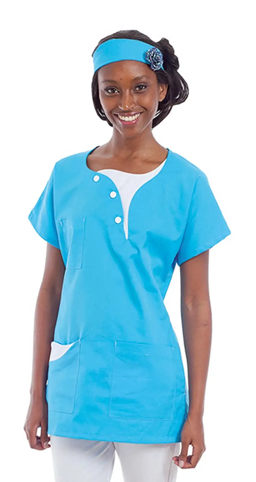 MÉL - Tunic - Short sleeves - Women - 75 cm - Turquoise / White / T0 - S
