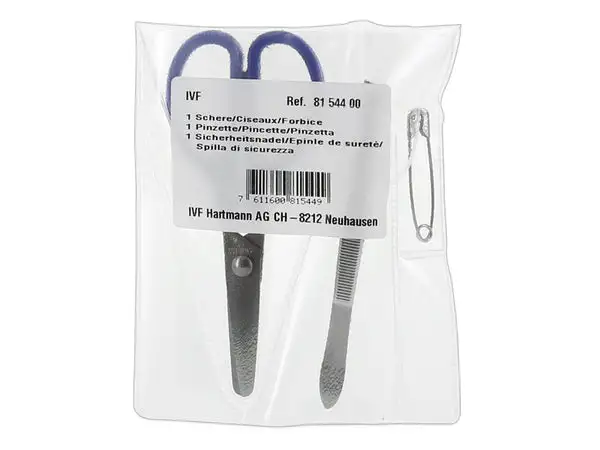 IVF Set mit Schere, Pinzette und Sicherheitsnadeln