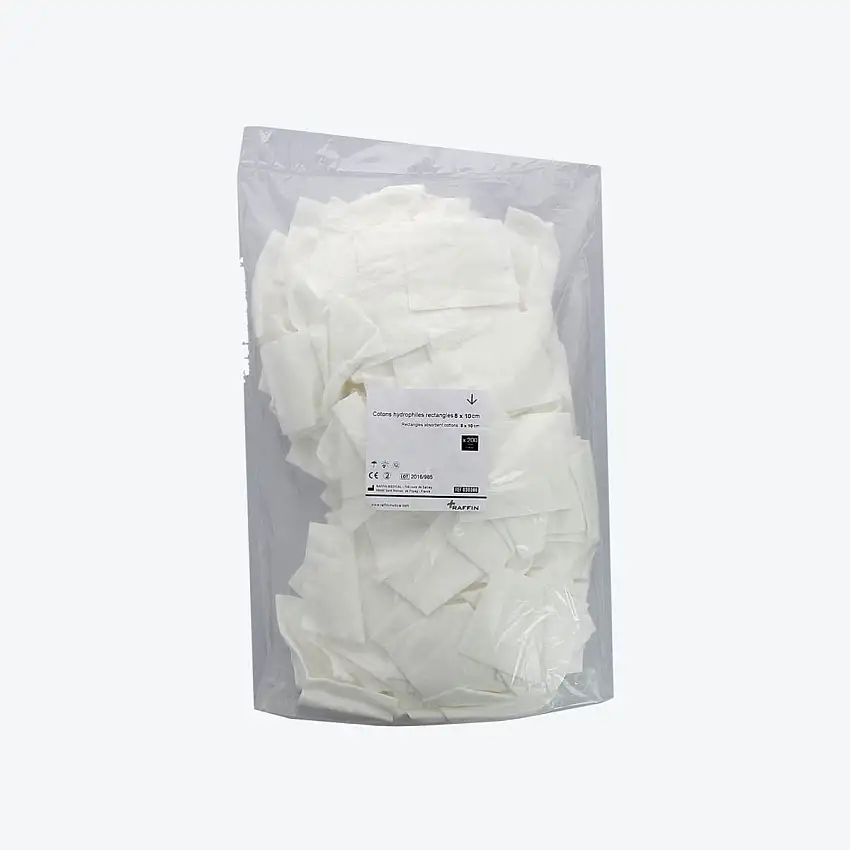Coton hydrophile - Rectangle - 8 x 10 cm - Sachet de 200 - Raffin