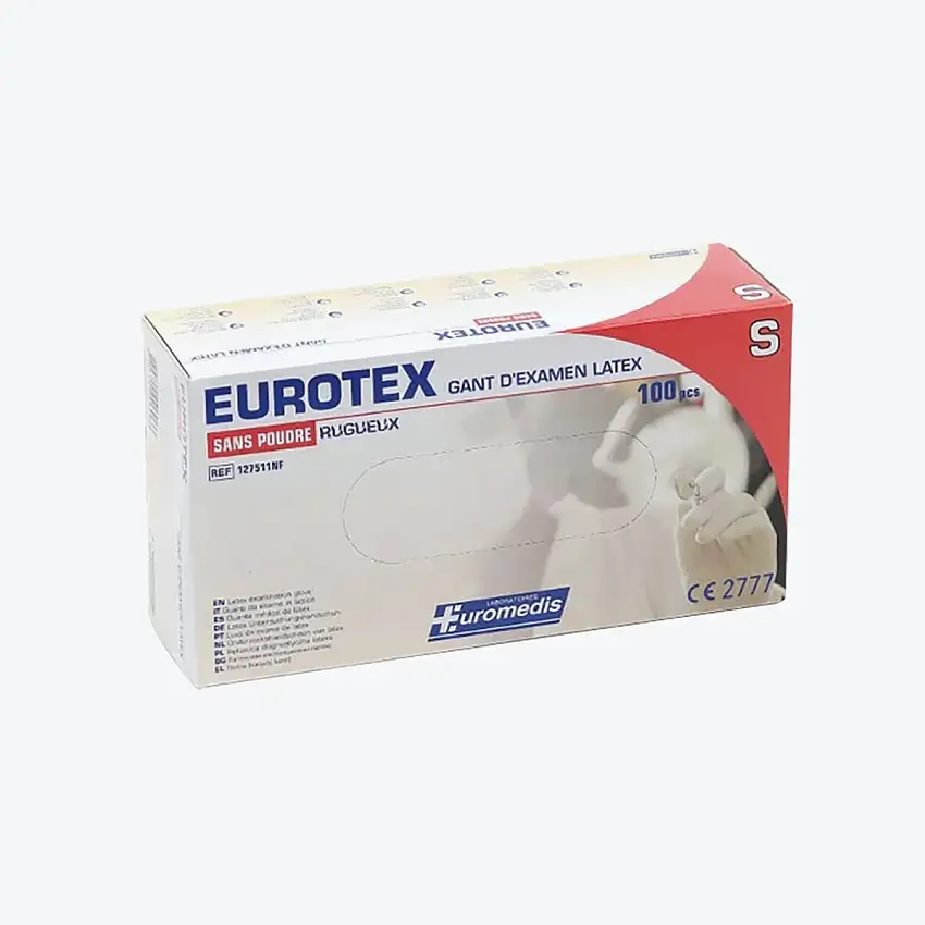 Gants latex - Non poudrés - Non stériles - Eurotex - Boîte de 100 - Euromedis