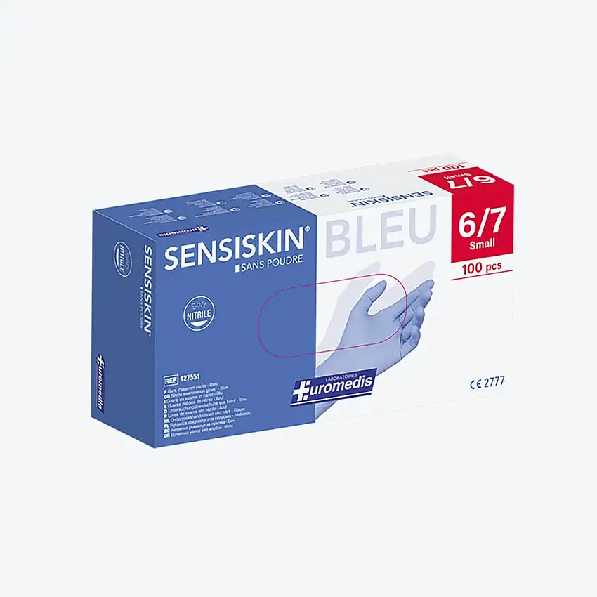 Gants nitrile - Non poudrés - Non stériles - Sensiskin - Boîte de 100 - Euromedis