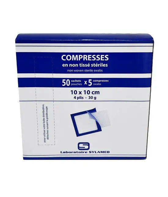 50 Sachets de 5 compresses non tissées stériles 10cm x 10cm
