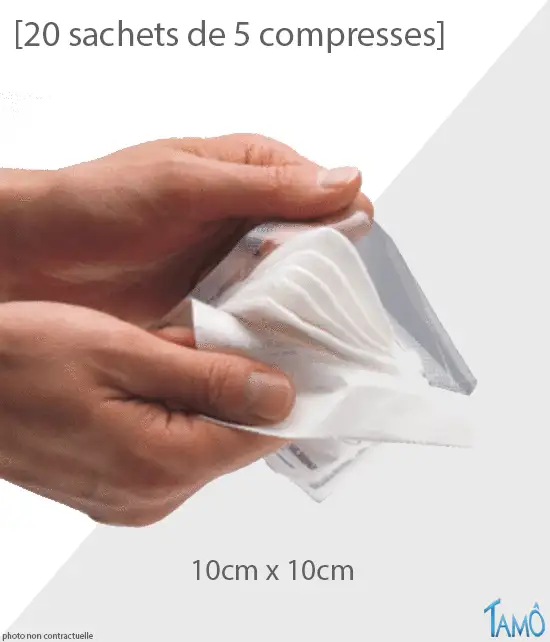 20 Sachets de 5 Compresses Stériles et Tissées - 10cm x 10cm