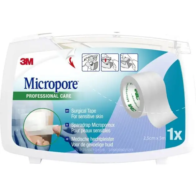 Sparadrap Microporeux Non Tissé En Dévidoir 3M Micropore , Blanc, 25 mm x 5 m