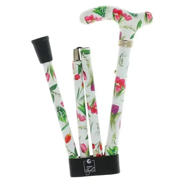 Canne pliante en aluminium motifs tulipe et muguet - Fayet