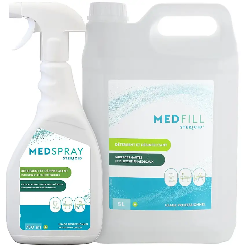 Détergent désinfectant Stericid Medspray et Medfill