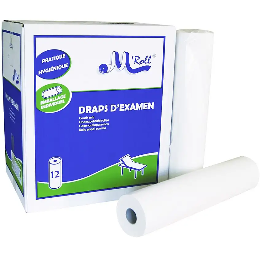 Drap d'examen jetable - 12 rouleaux en ouate - 135 formats (50x35 cm)