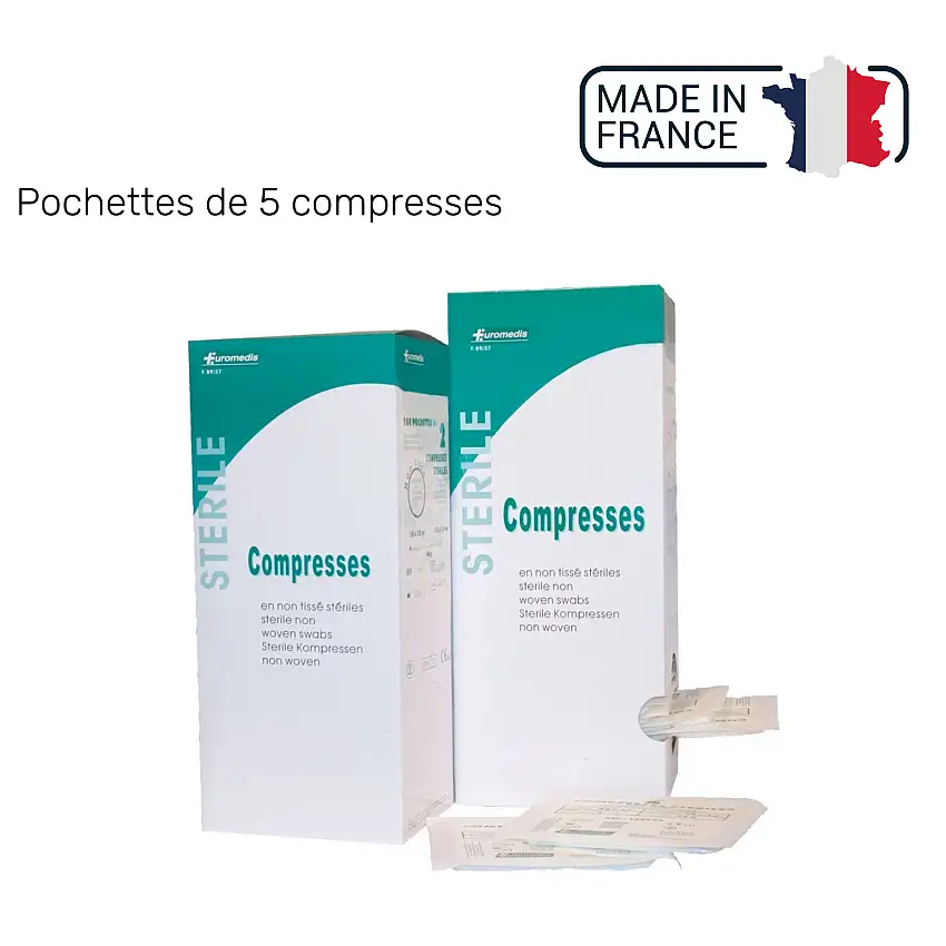 Sterile Non-woven Compress - 40g/m2 - Pack of 5 compresses - Euromédis - 5 cm x 5 cm