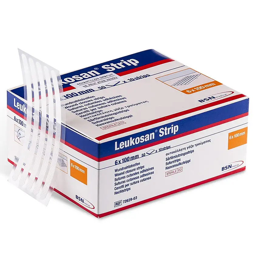 Box of 50 sachets of LEUKOSAN STRIP Suture 6mmx100mm X10