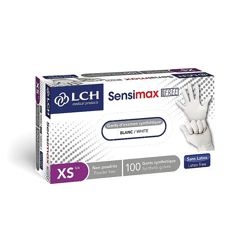 Gant d’examen synthétique non poudré sans latex Sensimax Free - Boite de 100 - 5/6 - XS