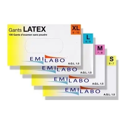 100 Gants latex non poudrés