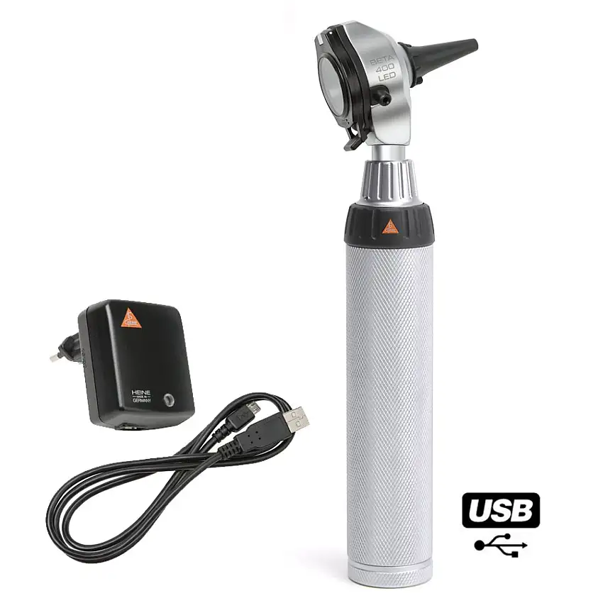 Otoscope à fibres optiques LED Heine Beta 400 + câble USB + alim