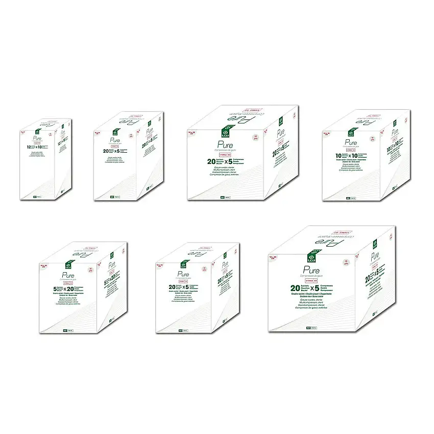 Compresse de gaze stérile 17 fils-16 plis - LCH - 20 sachets de 5 / 10 x 10 cm - 50 sachets de 2 compresses