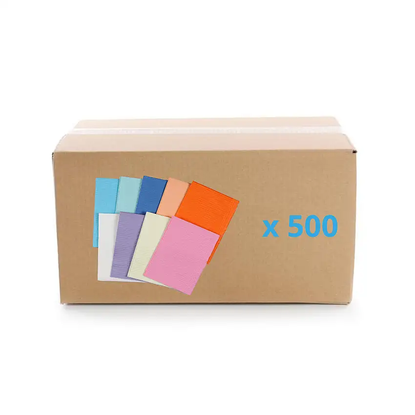 Bavoirs de protection plastifié - Carton de 500 unités - 33 x 48 cm - Medistock - Bleue