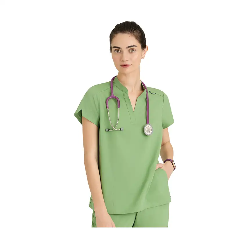 Flora - Banded Neck Tunic - Women - Grey's Anatomy Stretch - Basil Green / XXS