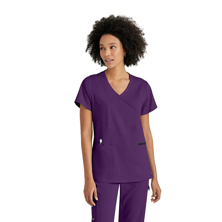Kim - Crossover V-Neck Tunic - Women - Grey's Anatomy Stretch - Grapes / XXS