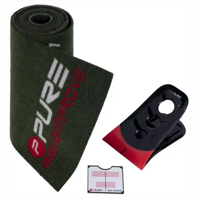 Pure2Improve Stroke Puttingmat 275x30cm, Mini Miroir 8x8cm et Putting Trainer