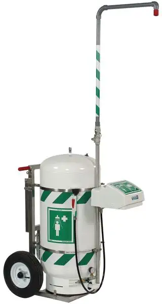 Douche de sécurité autonome et mobile avec lave-yeux