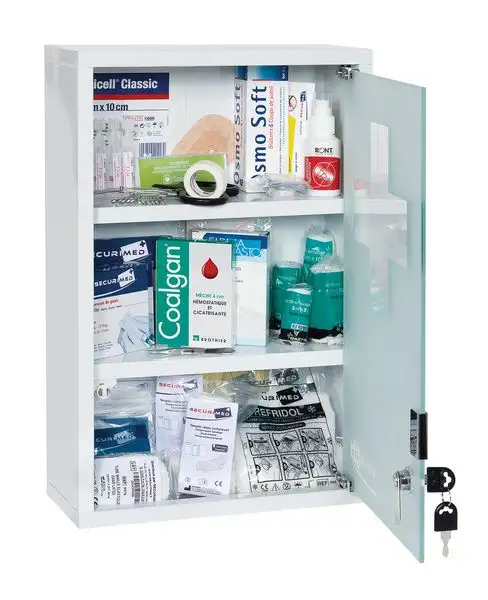 Armoire à pharmacie métal 1 porte vitrée - garnie