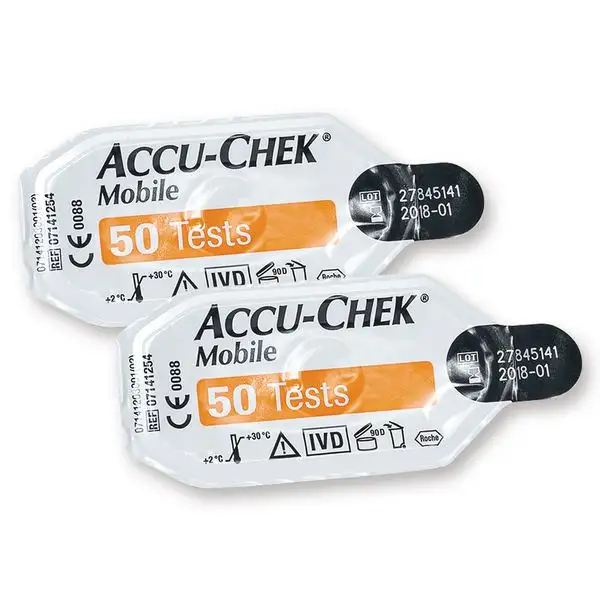 Lot de 2 cassettes tests de glycémie pour lecteur Accu Chek® Mobile