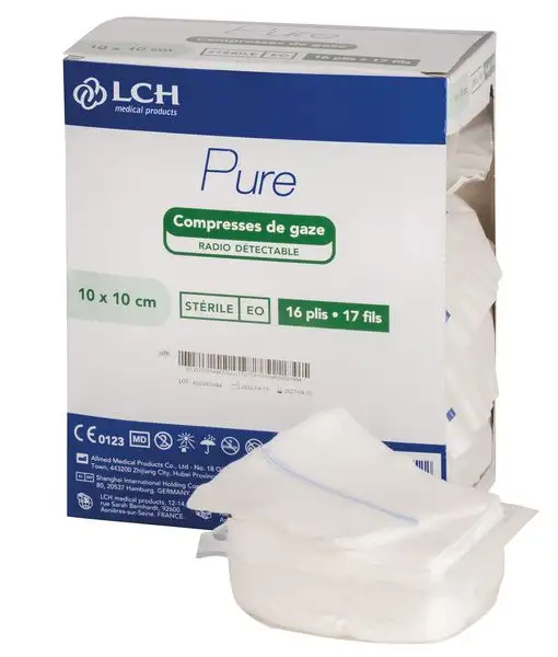 Compresse de gaze stérile radiodétectable 10 x 10 cm