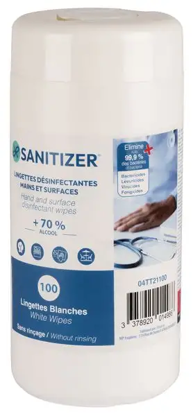 Lingettes Sanitizer® mains et surfaces en boîte distributrice