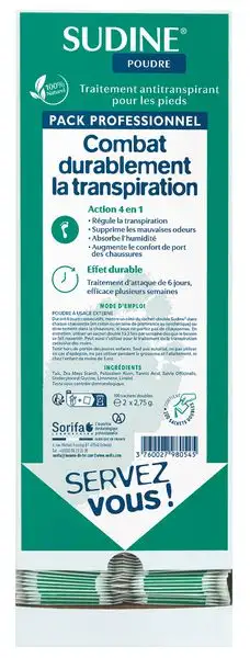 Poudre antitranspirante pour les pieds Sudine®, 100 sachets doubles