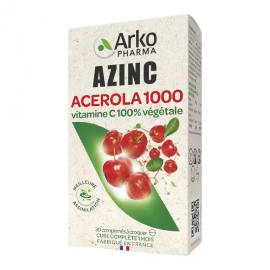 Arkopharma azinc acérola 1000 vitamine C 100% végétale 30 comprimés