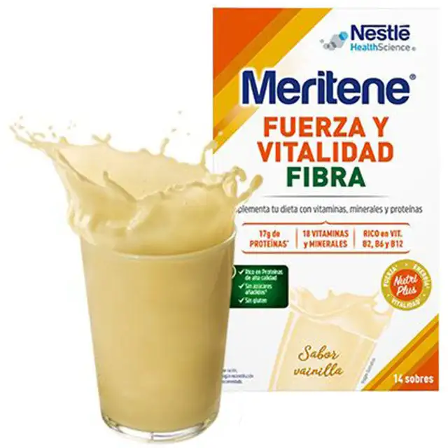 Meritene Multivitamin Shake avec fibres de 2 saveurs | 15 enveloppes - Vanille