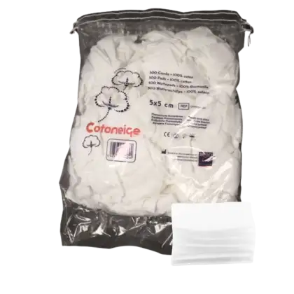 Carrés de coton 5 x 5 cm (sachet de 500)