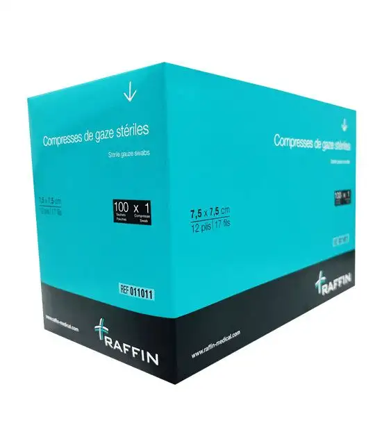 Compresse Tissée Stérile - 7.5 cm x 7.5 cm - Boîte de 100 compresses