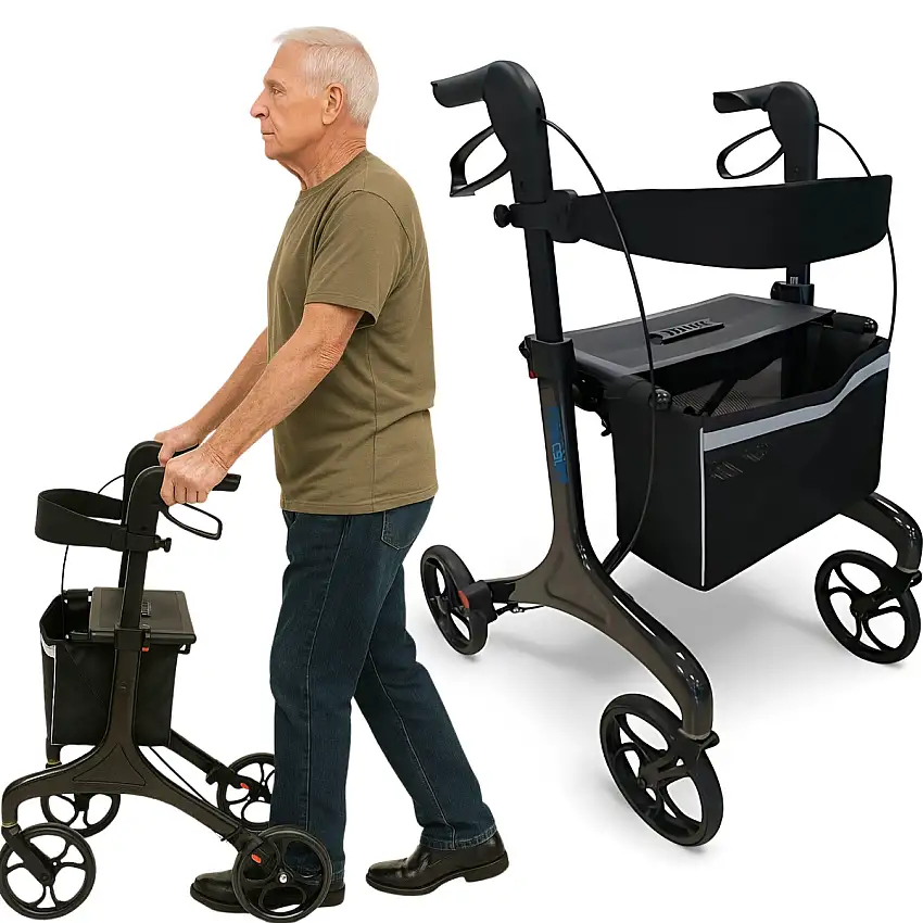 Déambulateur Pliable pour Adultes avec Siège | Fibre de Carbone