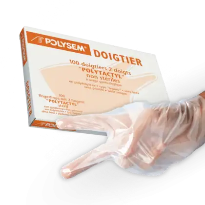 Doigtiers 2 doigts polyéthylène non poudrés non stériles Polyactyl (boite de 100)