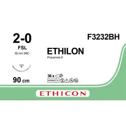 Fil de Suture Non Résorbable ETHILON™ Noir - 2/0 / T3/8 - 30 mm - fil 90 cm - Boite de 36