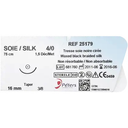 Fil de suture ligature Peters en soie cirée noire - 45 cm (lot de 12)