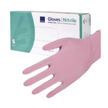 Gants d'examen nitrile Abena roses non poudrés non stériles