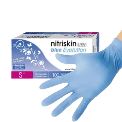 Gants d'examen nitrile Nitriskin Blue Evolution non poudrés non stériles (boite de 100)