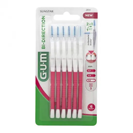 Gum 6 brossette interdentaire bi-direction rose 1,2mm
