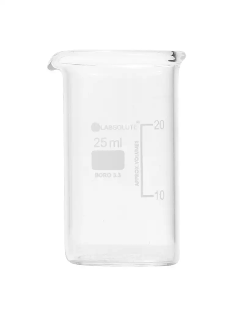BECHER A BEC FORME HAUTE VERRE BOROSILICATE GRADUE 25ML - X10