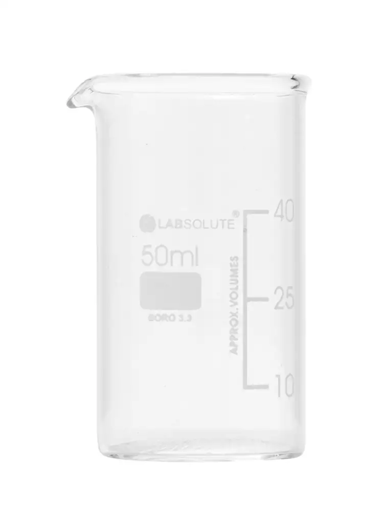 BECHER A BEC FORME HAUTE VERRE BOROSILICATE GRADUE 50ML - X10