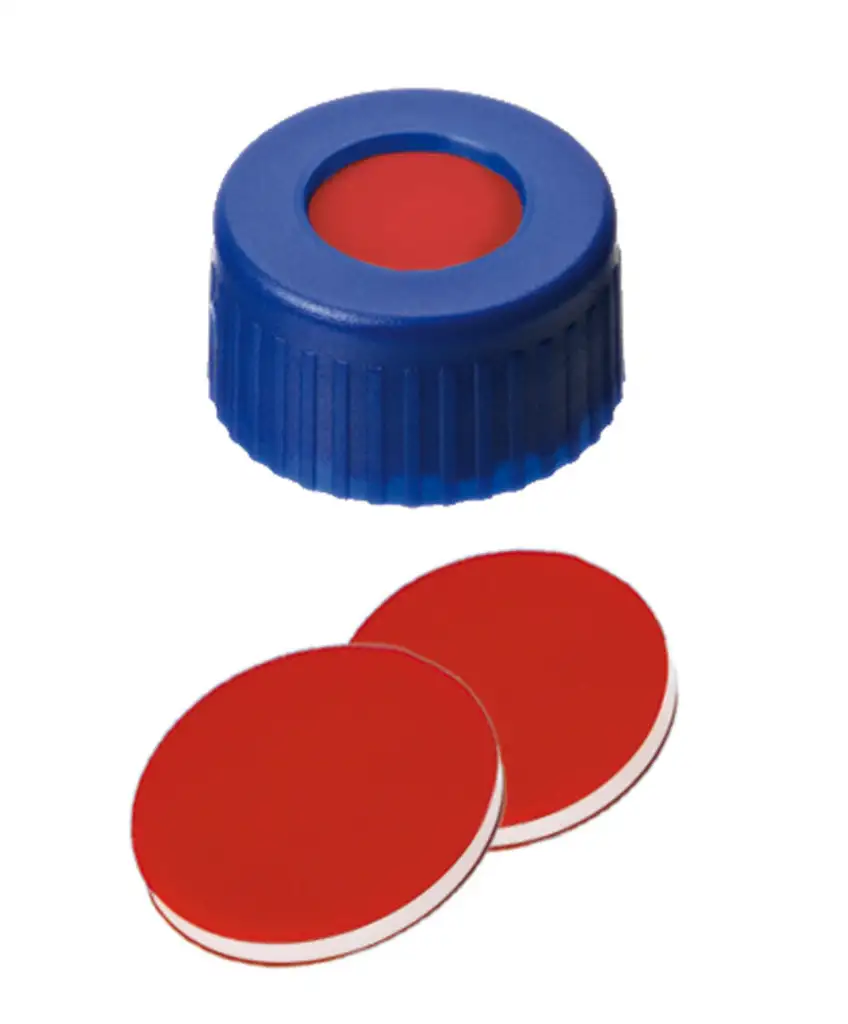 BOUCHON A VIS PP BLEU 1 TROU DN9 PTFE/SILICONE/PTFE - X100